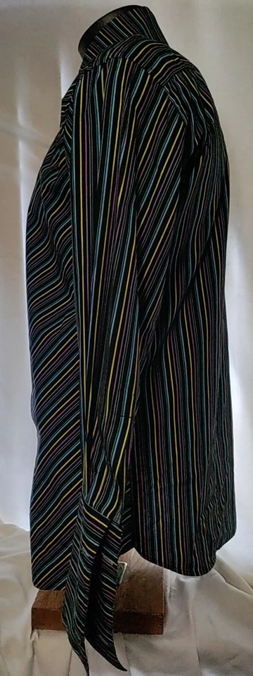 Camisa de Vestir Brandolini Negra Multicolor Rayas Algodón Puño Francés 44 17.5 Nueva Sin Etiquetas Foto 2 de 4