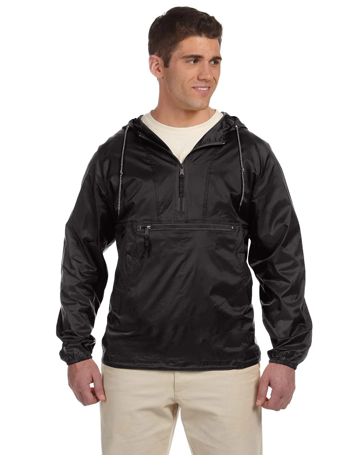 Harriton Adult Packable Nylon Jacket M750 100% Nylon Drawstring Hood S-4XL - product detail image 1