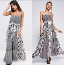 Free People Women Of The Water Maxi Dress Strapless Boho Black White Size XS