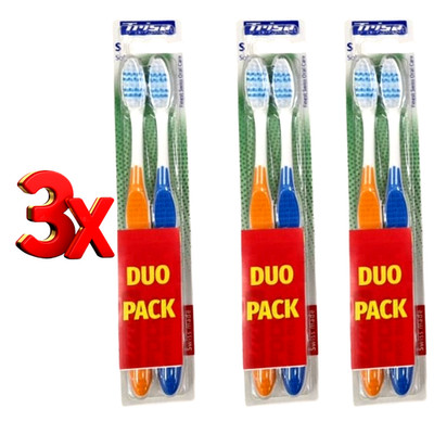 Trisa Focus Pro Clean Soft Bristle Orange & Blue Toothbrushes Duo Pack 3 x Packs