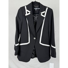 Karl Lagerfeld Paris Black White Trim Blazer Crystal Button Size 6 NWT