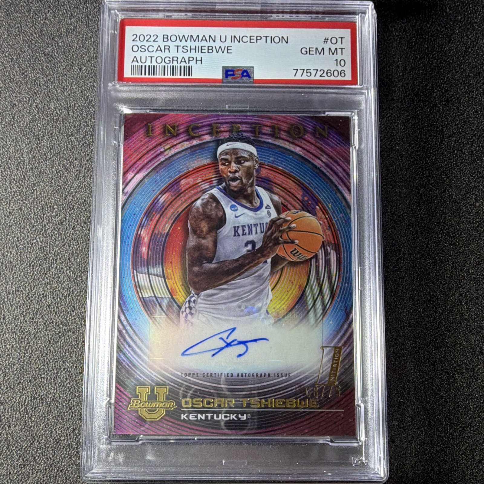 Topps 2022-23 Bowman Inception Univ Oscar Tshiebwe Rookie Auto BIA-OT /75 PSA 10