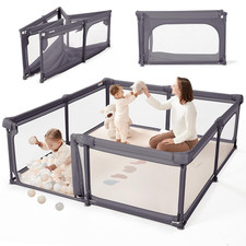 Extra Large Baby Playpen with Gate, Foldable Indoor/Outdoor Play Yard - Dark Gra