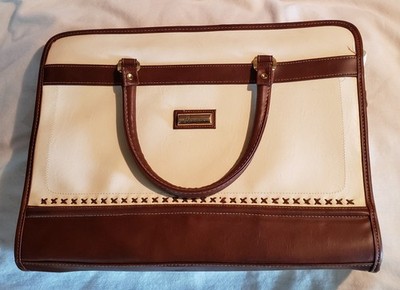 Kathie Lee Collection Tan & Brown Purse Shoulder Bag Briefcase Laptop Carrier