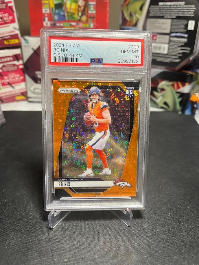 💎 2024 Panini Prizm Bo Nix Orange Disco #309 COLOR MATCH Rookie PSA 10 GEM Mint