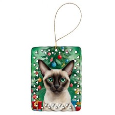 Colorpoint Shorthair Cat By the Christmas Tree Porcelain Ornament DAC7207CO2