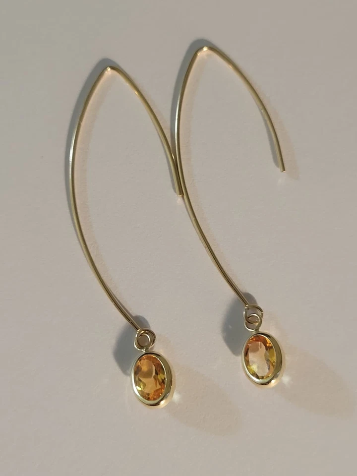 14k金丝环状黄水晶吊坠耳环 — 第 3/4 张图片