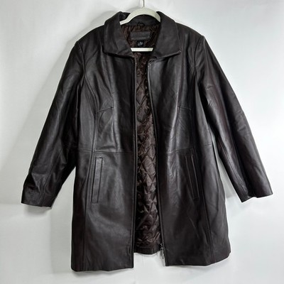 Jaclyn Smith Leather Quilted Lined Dark Brown Coat Jacket Womens 1X  Full Zip