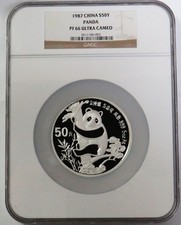 1987 SILVER CHINA 50 YUAN PROOF PANDA 5 OZ COIN NGC PF 66 ULTRA CAMEO