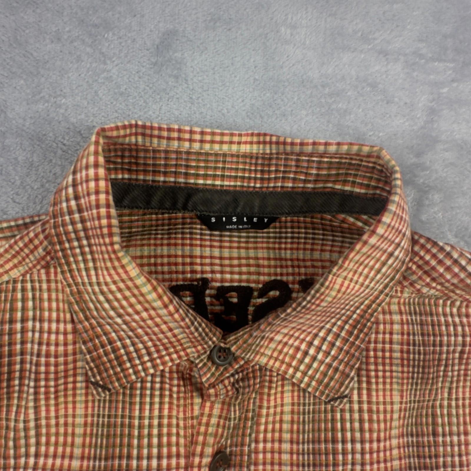 Sisley Multi Color Plaid Men Long Sleeve Button Up Size Medium Made In Italy image 3
