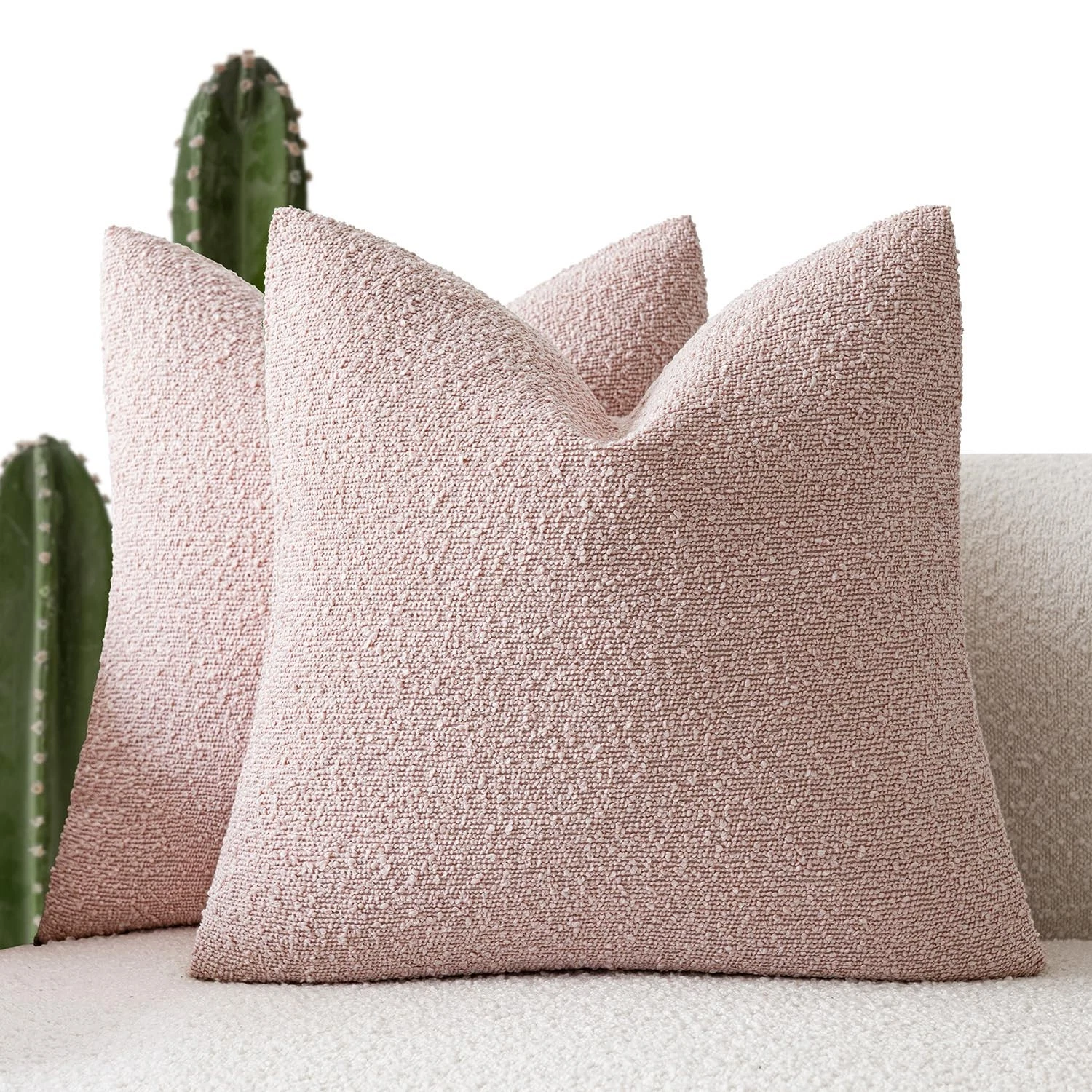 Pack of 2 Textured Boucle Throw Pillow Covers Accent Solid Pillow Cases Cozy ...