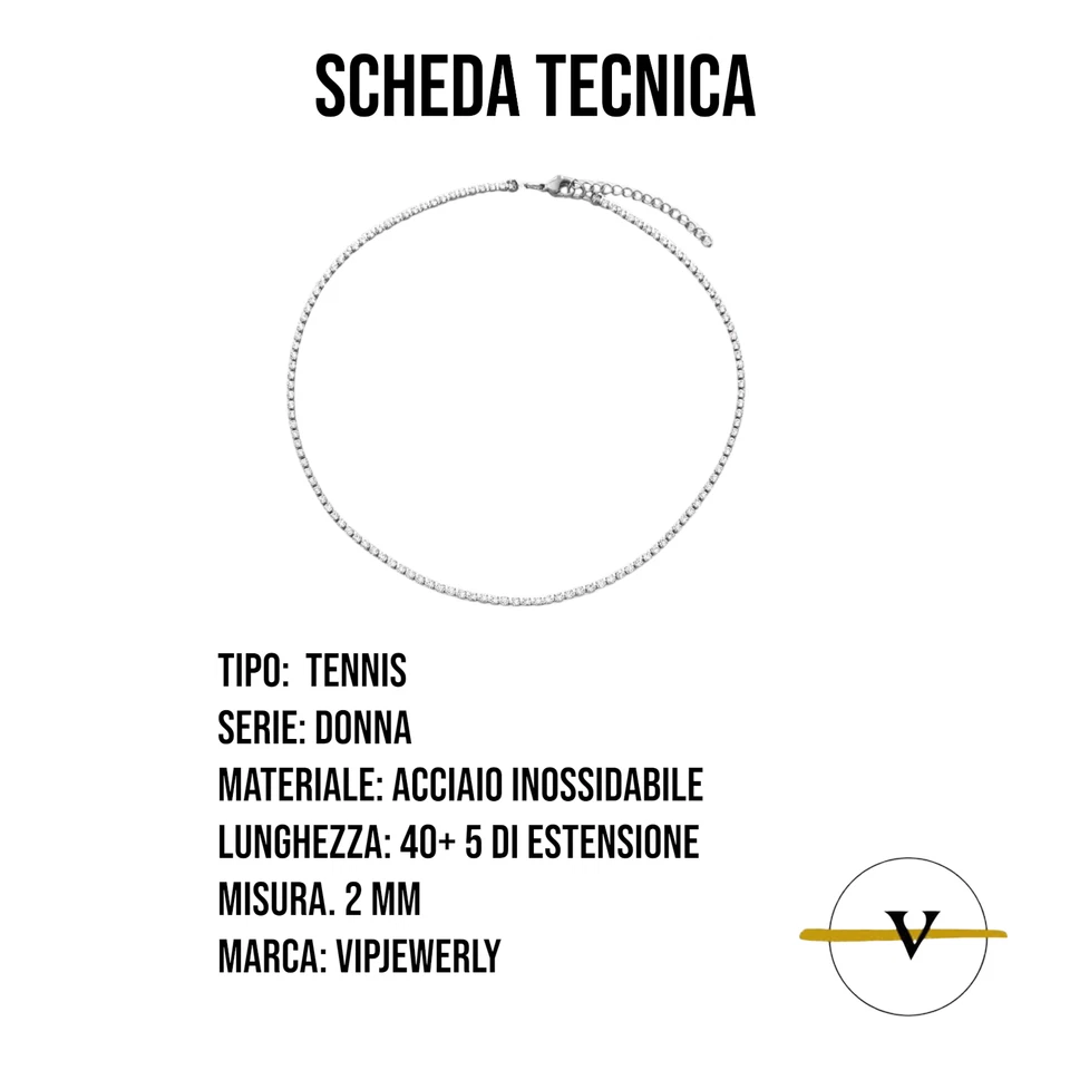 COLLANA DONNA TENNIS COLORE ARGENTO IN ACCIAIO INOSSIDABILE - Immagine 3 di 4