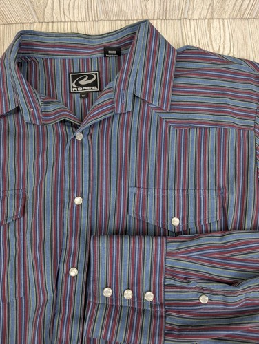 Roper Pearl Snap Striped Button Down Shirt Men XLT Tall Western Rodeo Cowboy 