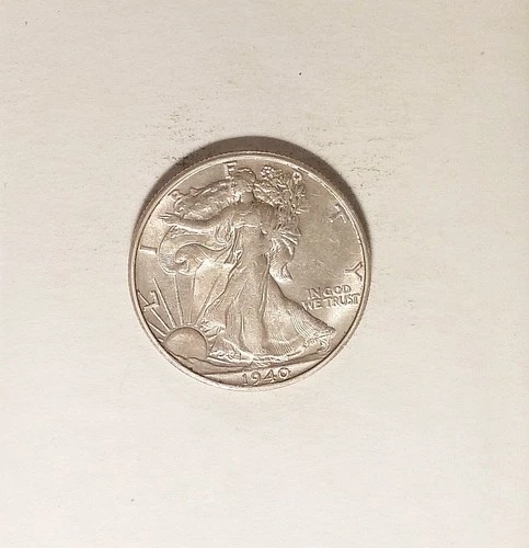 1940-S Walking Liberty Half Dollar, grades AU, Lustrous, Slight Weak Obv Strike.