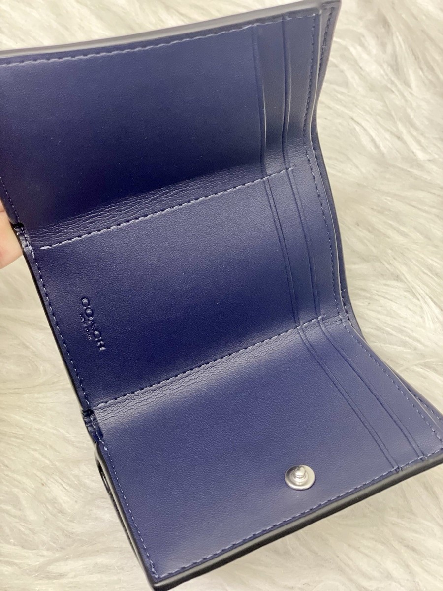 Coach Essential Leather Mini Trifold Wallet in Navy NWT CM437 | eBay