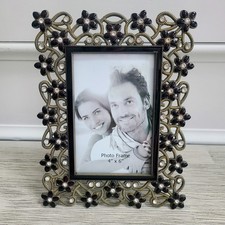 Rhinestone Jeweled Floral Metal Photo Picture Frame 4 X 6
