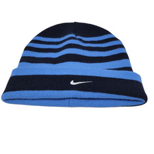 Nike Beanie Youth One Size Blue Striped Kids Winter Hat Center Swoosh NWOT