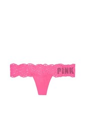 Victoria's Secret PINK Opaque Floral Lace-Trim Thong Panty Hot Pink