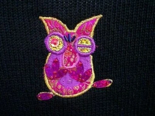 Cárdigan suéter Jack B Quick Winking Owl talla XL lentejuelas cuentas cinta verde azulado Foto 2 de 4