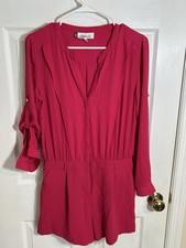 JLo Hot Pink Long Sleeve Button Up Romper Festival Concert Datenight Size 4