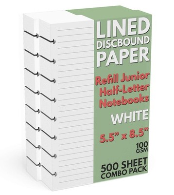 Discbound Half-Letter Size Lined Paper Refill, 500 Sheets (1,000 Pages), 5.5 ...