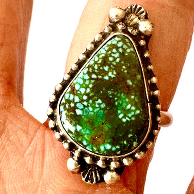 Navajo Sonoran Gold Turquoise Ring Sz 7 Oval Signed Williams Sterling Matte