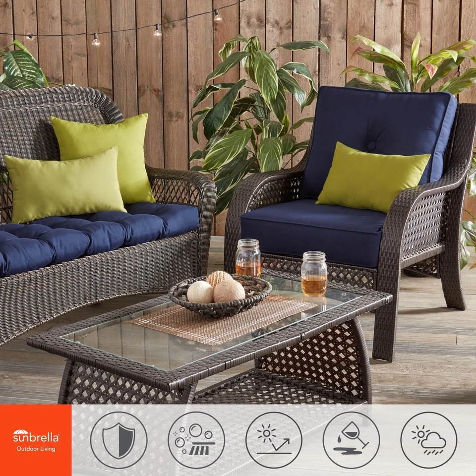 Cojín de asiento profundo premium para sombrilla de exterior, juego de 2 piezas, lona azul marino Foto 4 de 4