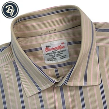 VTG 16.5 X 32 Turnbull & Asser Tan / Blue Multi Stripe French Cuff Dress Shirt