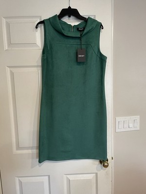 DKNY Green Sheath Dress Sleeveless Knee Length Cowl Neck Zip Size 12