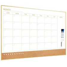 Magnetic Dry Erase Calendar Whiteboard Cork Board Combo 36x24 Gold Frame