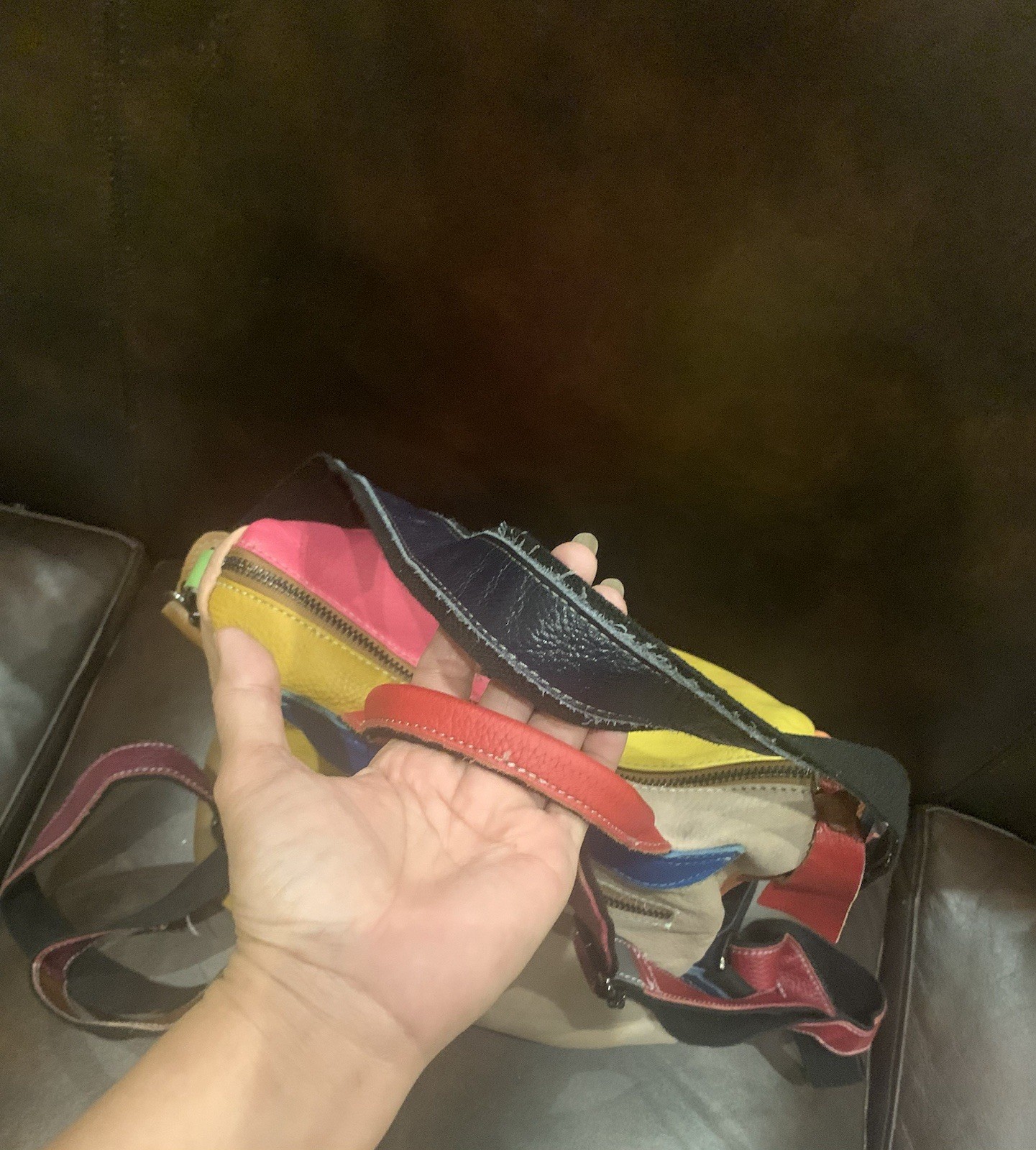 Multicolored Soft Leather Functional Backpack~Cut… - image 8