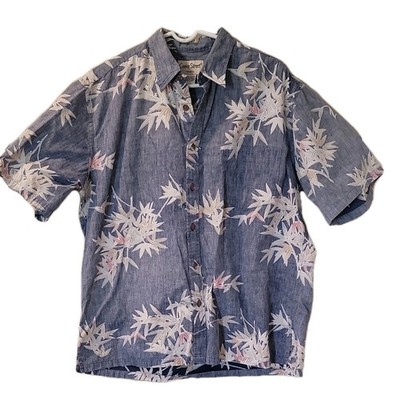 Cooke Street Men's Honolulu Hawaiian Cotton Blue Floral Button Up Shirt SZ L 200