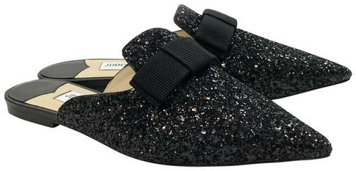 NIB 100% AUTHENTIC Jimmy Choo Black Coarse Glitter Galaxy Mule Flats RETAIL $545 - Picture 1 of 11