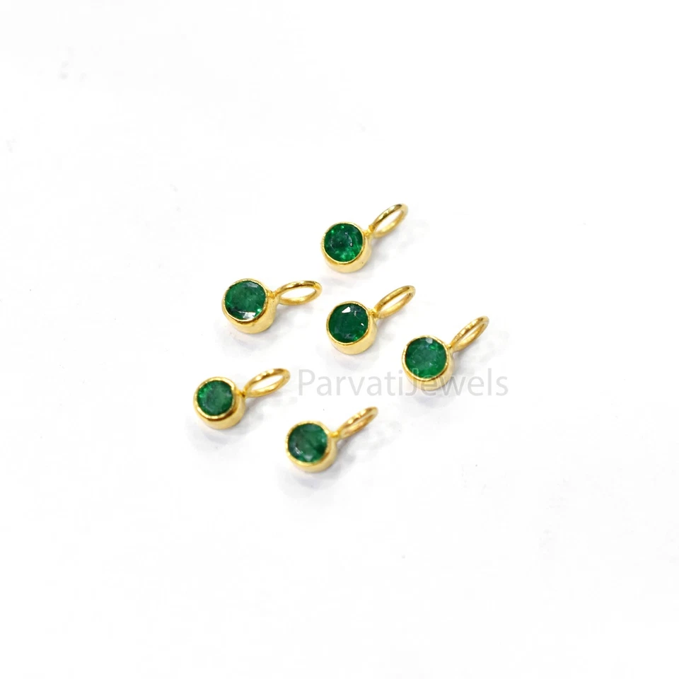 Natural Green Emerald Charm Solid 18K Gold Christmas Gift Women Charms Pendant - Image 3 of 4