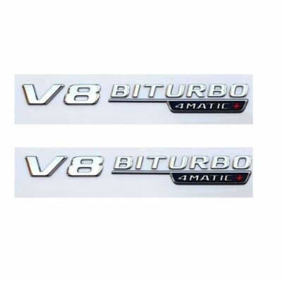 Chrome V8 BITURBO 4MATIC+ Fender Emblems Badges for Mercedes Benz AMG 4MATIC +
