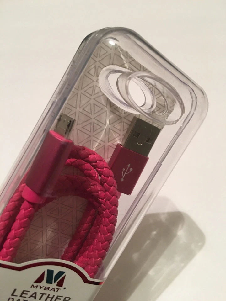 Mybat Cuero Cable Datos Mirco USB V9 Puerto Rosa con Soporte Cable Foto 2 de 4