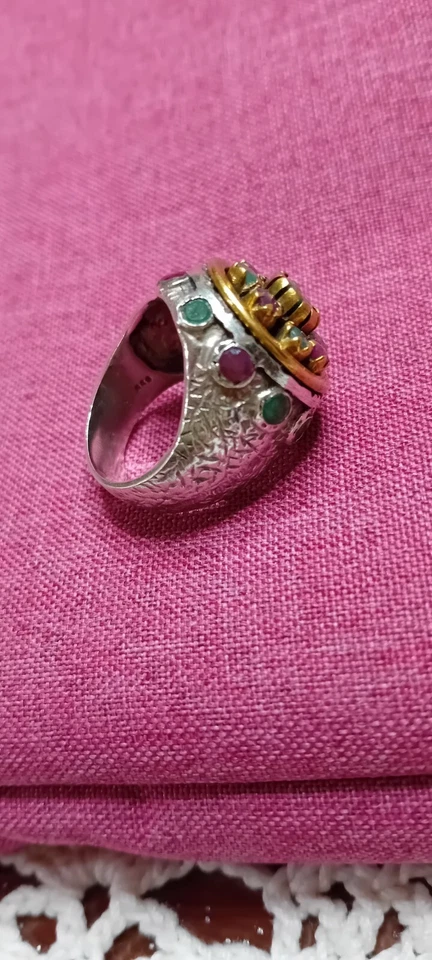 Anello In Argento925 Con Ricalcoli In Oro .misura 20 mm Con Pietre Radice Di Rub - Immagine 4 di 4