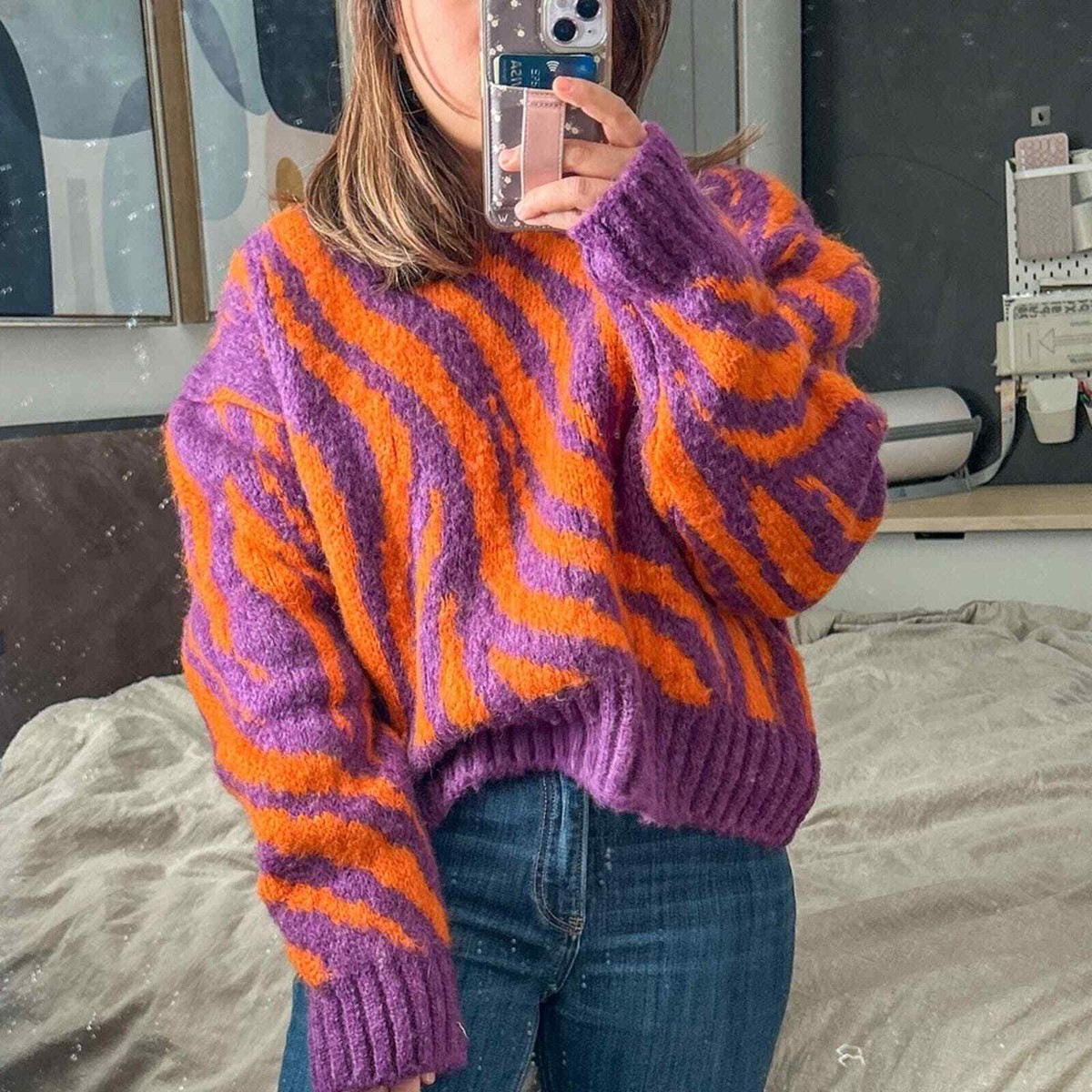Depop Bershka Purple Zebra Jumper Knit Sweater Purple Zebra