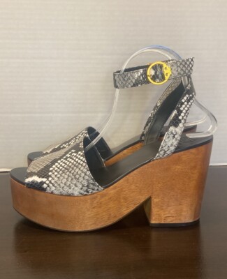 Tory Burch Camilla Snake Print Wooden Platform Sandals Size