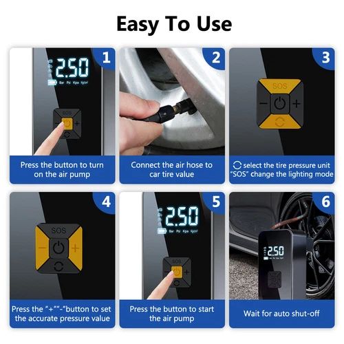 Cordless Car Tyre Inflator Digital USB Rechargeable Tire Air Compressor Pump - Picture 12 of 13