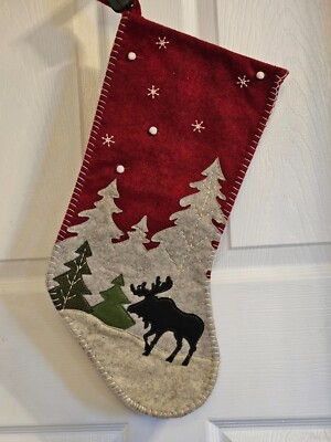 HOBBY LOBBY 18'' CHRISTMAS STOCKING FELT WOODLAND MOOSE APPLIQUE