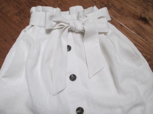 Linen Blend Crm Paperbag Waist Skirt Size 4 Regular
