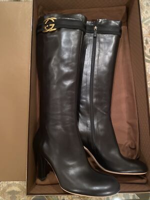 Gucci Boots G Logo Black Leather Knee High Sz 39 8.5 Old Gucci Boots G Logo Black Leather Knee High Sz 39 8.5 Old