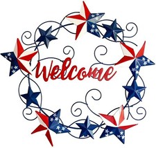 Rustic Americana Star Hanging Metal Patriotic Welcome Sign Wall Door Decoration