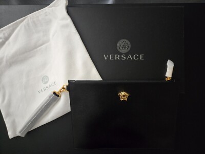 Authentic Versace black leather clutch bag