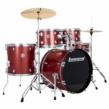 Ludwig LC195 Accent Drive Complete 5-Piece Drum Set with Cymbals and More, Red