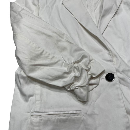Chicos 1 Button Blazer Jacket Sz 2 Rouched Cuff Padded Shoulder White 3/4 Sleeve - Picture 6 of 11