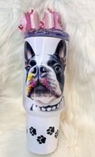 Beautiful Boston Terrier 40 oz Insulated Tumbler, comes with Bow and Charm