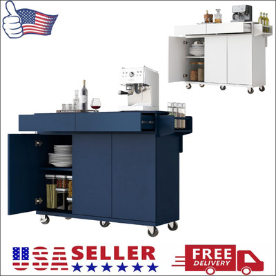 53.2'' Kitchen Island W/ Drop Leaf,Storage Cart W/ Spice Rack,Towel Rack,Drawers