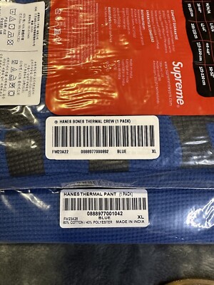 NEW Supreme Hanes Bones Thermal Set - Blue XL Crew and Pant NEW Supreme Hanes Bones Thermal Set - Blue XL Crew and Pant